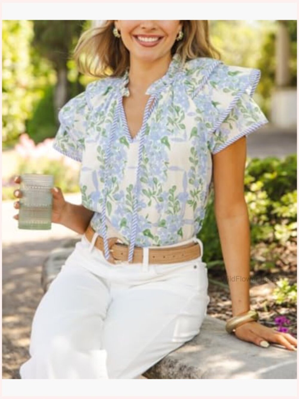 Y2K Ruffle Cap Sleeve V-Neck Peplum Blouse Floral Print - Picture 3 of 6